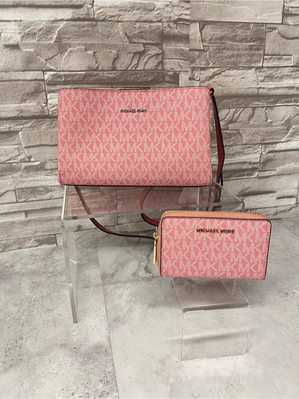 Michael Kors Ruthie Crossbody & Matching Wallet MK Signature Logo Rose Pink - Picture 3 of 15